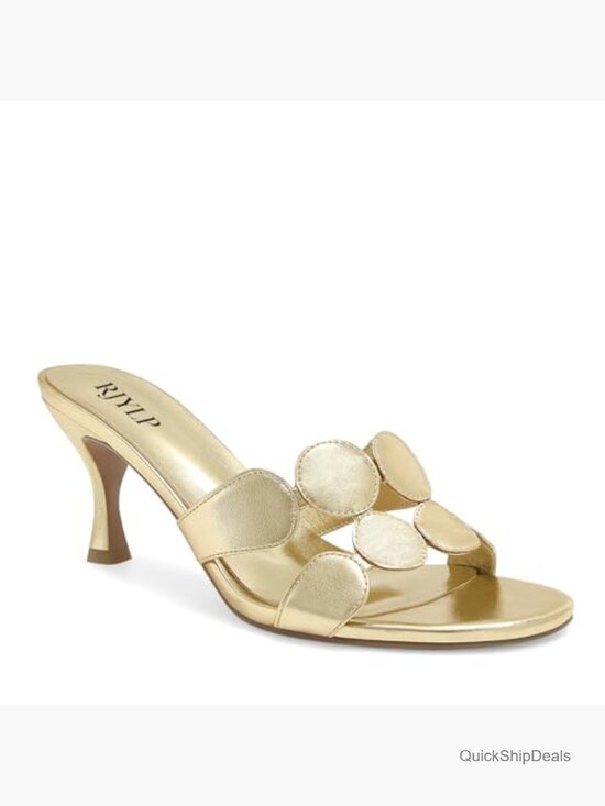 Leather Kitten Heel Mules Circle Cutout Slip On Slides Sandals - Picture 4 of 5